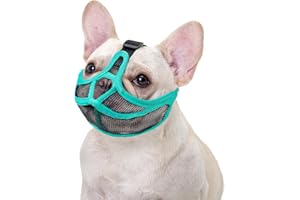 Ohcozzy Short Snout Dog Muzzle, Soft Breathable Mesh Bulldog Muzzle Won’t Cover Eyes, Prevent Biting Licking for Dogs(S,Green)