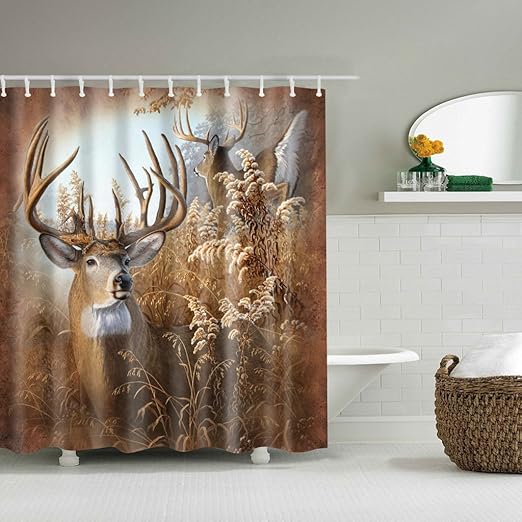 Poity Shower Curtains Deer Fabric Bath Rustic Bathroom Hunting