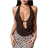 SHENHE Women's Sexy Y2k Going Out Halter Crop Top Open Back Draped Deep V Neck Tank Clubwear