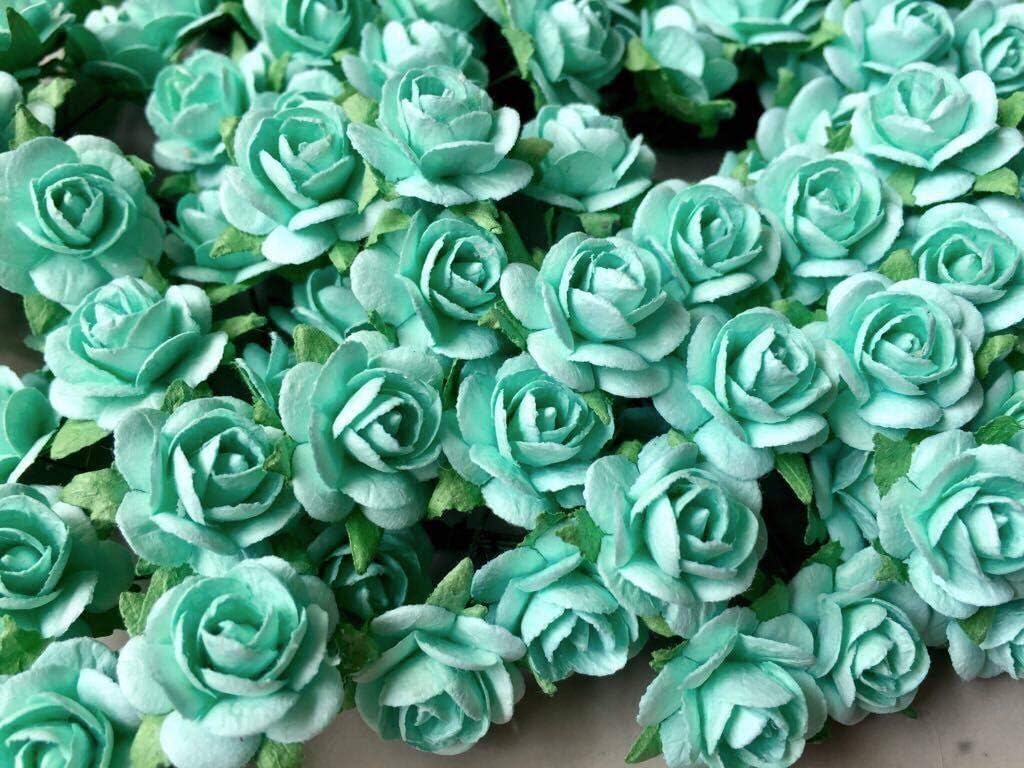 100 pcs Mini Paper Rose Green Color 15 mm Small Paper Flowers Mulberry Paper Flowers for Crafts Scrapbooking Embellishment Wedding Card Supplies Mini Paper Roses Green