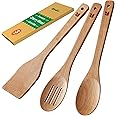 Riveira Cherry Wooden Spoons for Cooking Set of 3 – Natural Cherry Wooden Cooking Utensils, Wooden Spatula, Wooden Spoon - Premium Quality Wooden Utensil Set for Non-Toxic Cooking