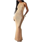WDIRARA Women's Cover Up Sleeveless Bodycon Maxi Beach Dress Backless Swimsuit Coverup