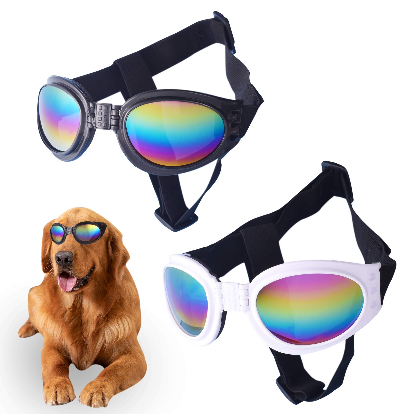 2 Pcs Dog Goggles Dog Sunglasses, Dog Goggles Eye Protection Windproof Dog Glasses Anti-Fog Uv Protection Sun Glasses for Cat & Small Dogs (Black and White)