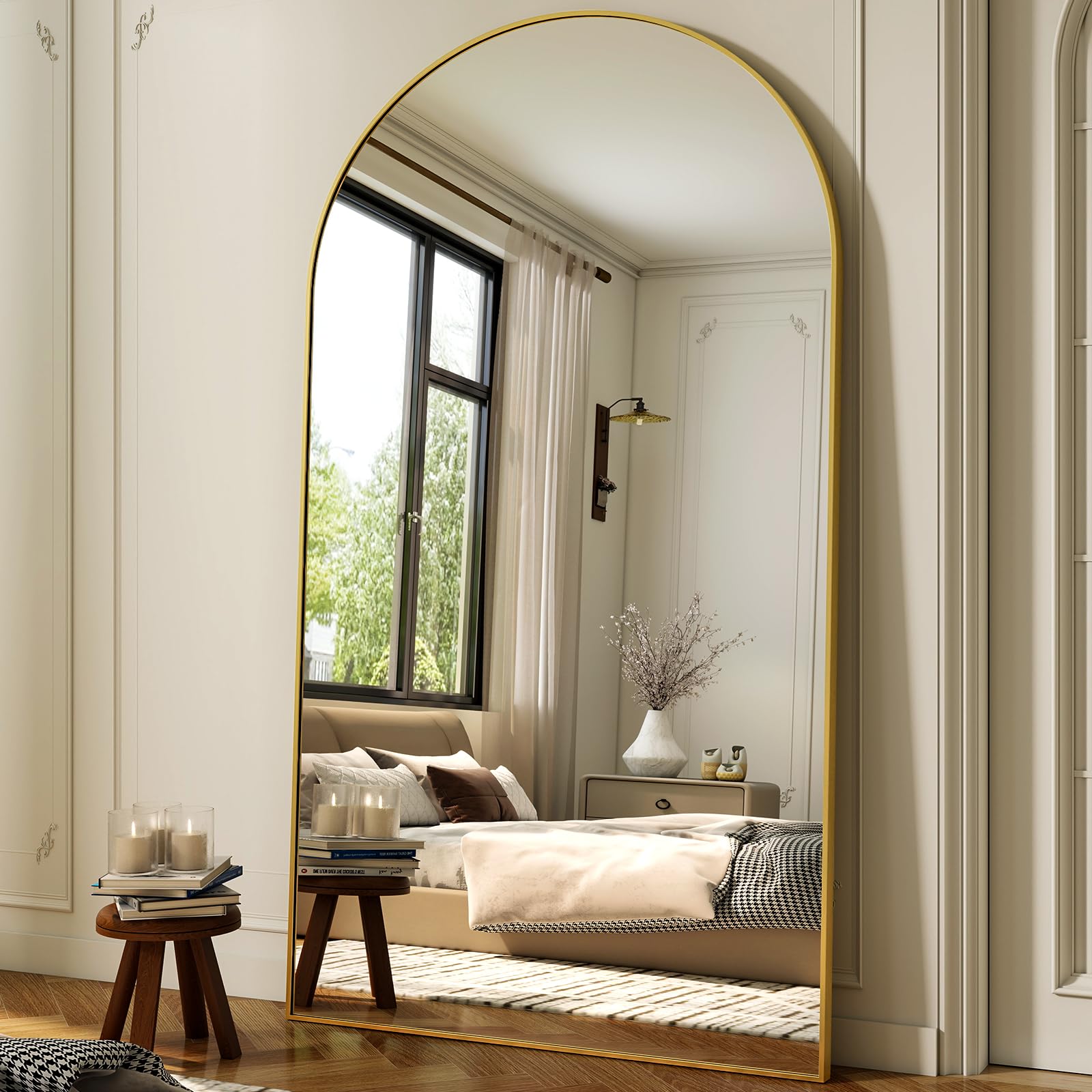 XRAMFY 86"x40" Arched Full Length Mirror Floor Mirrors with Aluminum Alloy Frame Free-Standing Wall Mounted Floor Mirrors or Large Dressing Mirror, Gold Mirror Full Length Image XRAMFY 86"x40" Arched Full Length Mirror Floor Mirrors with Aluminum Alloy Frame Free-Standing Wall Mounted Floor Mirrors or Large Dressing Mirror, Gold Mirror Full Length Image