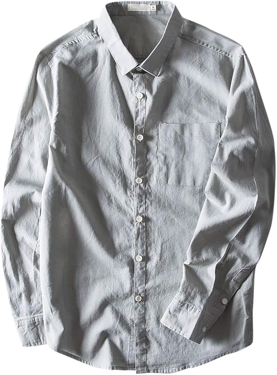 Amazon Mirroryou ミラーユー メンズ リネンシャツ 麻シャツ ワイシャツ 長袖 無地 綿麻 折り襟 おしゃれ Tシャツ カットソー 通販