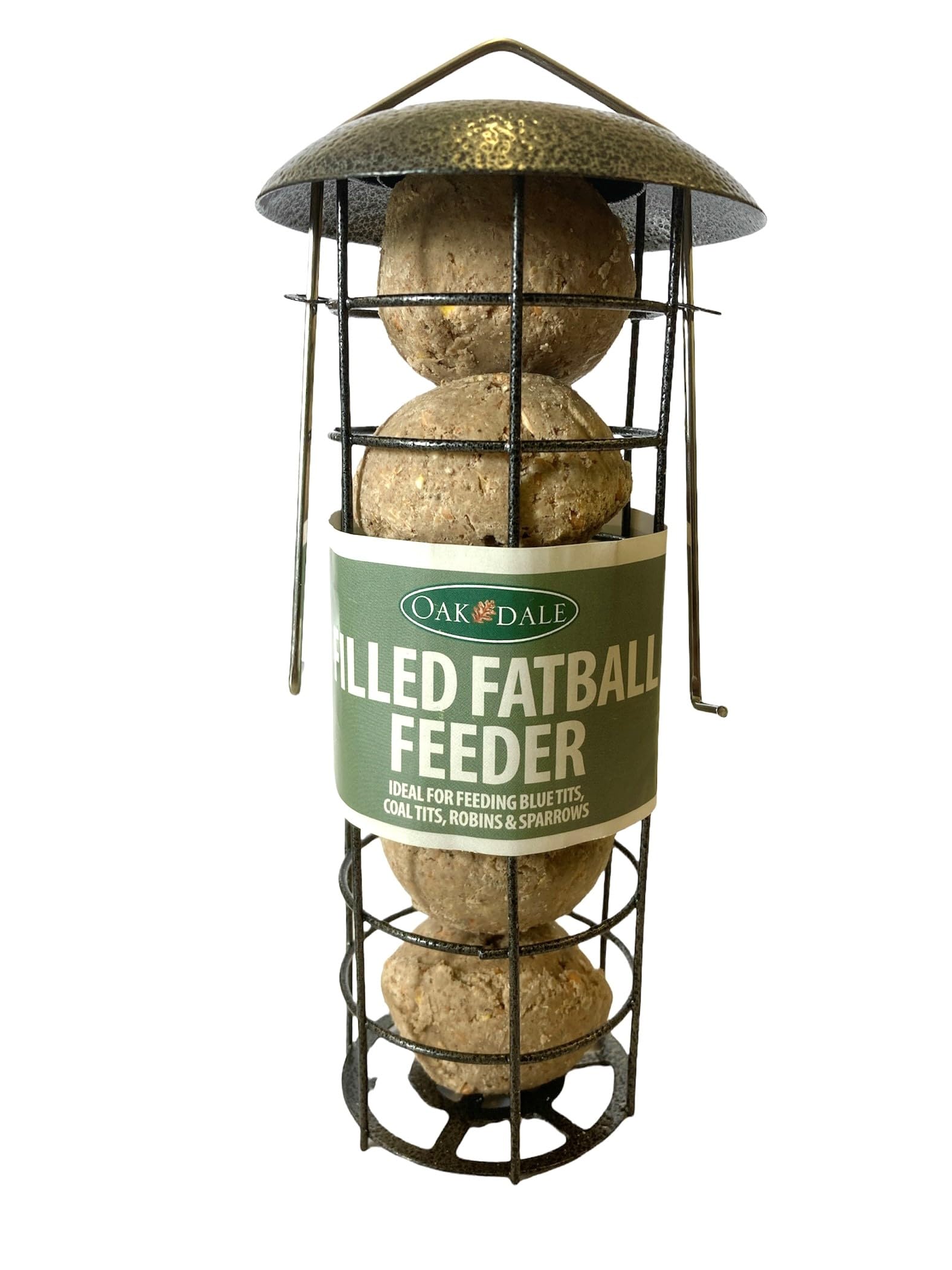Oakdale Wild Bird Feeder Pre-Filled with Premium Fat Balls, Large Hanging Metal Frame with Dual Perches, Refillable Lawn and Garden Outdoor Use, Enjoy Birdwatching or Birding