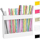 Acrylic Straw Holder for Cabinet Door - Reusable Tumbler Straw Organizer Storage, Small Kitchen Accessories Container, Ultra Sticky Cupboard Door Mounted( White)