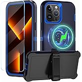 CONWOE Magnetic for iPhone 13 Pro Case,with Belt Clip,[Compatible with Magsafe] W/Tempered Glass Screen Protector,Anti-Drop,Shockproof,Heavy Duty Protection (Dark Blue)