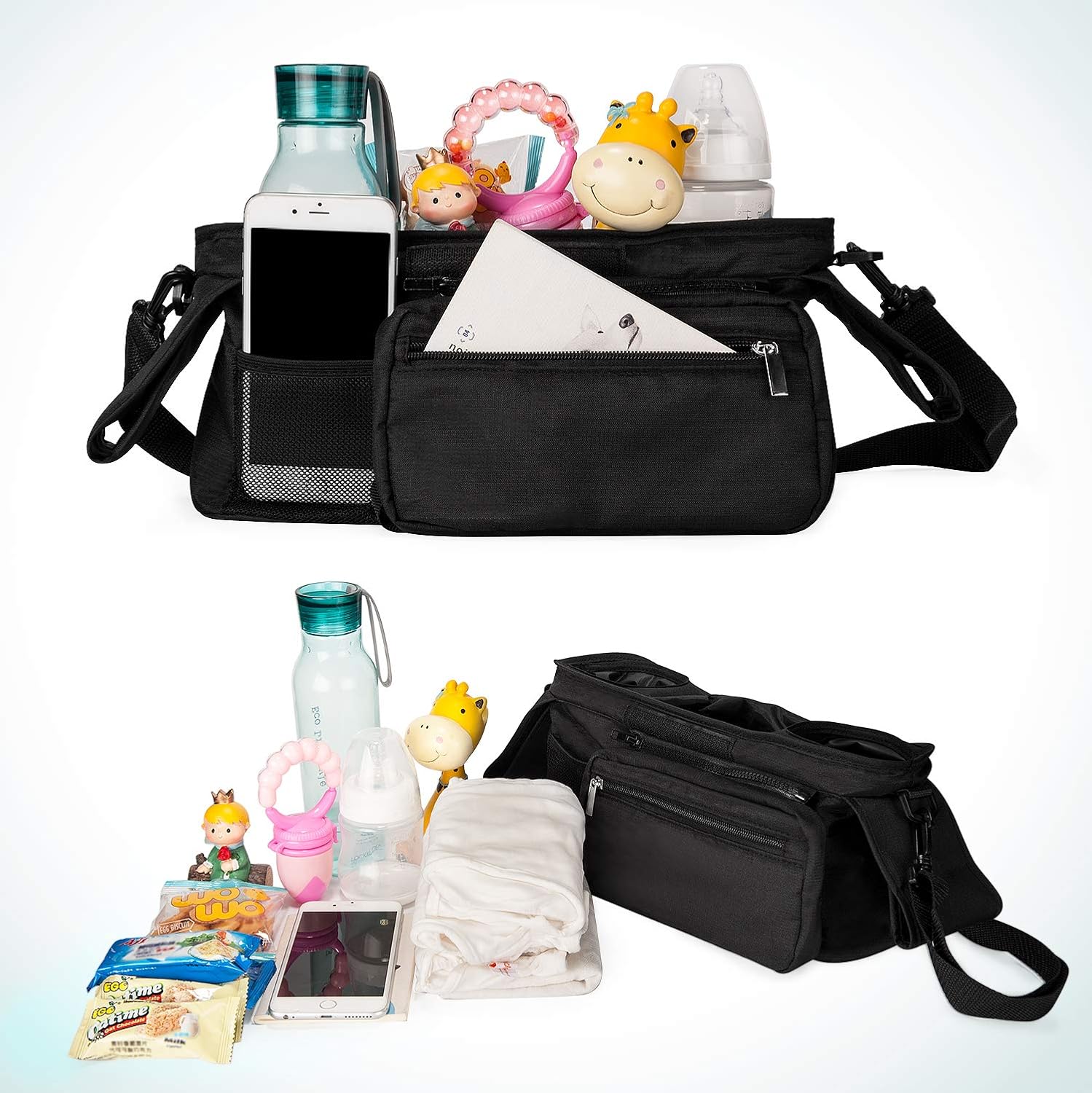 Universal Stroller Organizer with Insulated Cup Holder by Momcozy - Detachable Phone Bag & Shoulder Strap, Fits for Stroller like Uppababy, Baby Jogger, Britax, Bugaboo, BOB, Umbrella and Pet Stroller : Baby
