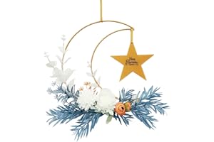 ELODIEAU Eid Ramadan Mubarak Wreaths, Eid Al-fitr Moon Wreath Decorations for Front Door, Artificial Metal Hoop Floral Hanging Garland, for Wall Window Indoors Outdoor Farmhouse Decor (A)