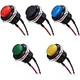 weideer 5pcs 16mm Momentary Push Button Switch SPST AC250V/3A AC125V/6A ON Off 2 Pin Mini Self-Reset Round Plastic Switch(5 Colors) with Pre-soldered Wires R13-507-5-X