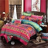 Omelas Bohemian Queen Duvet Cover Set Colorful Boho Floral Bedding Super Soft Microfiber Duvets Cover Queen Size Zipper Closure Tribal Exotic Comforter Cover (MJH,Q,3pcs)