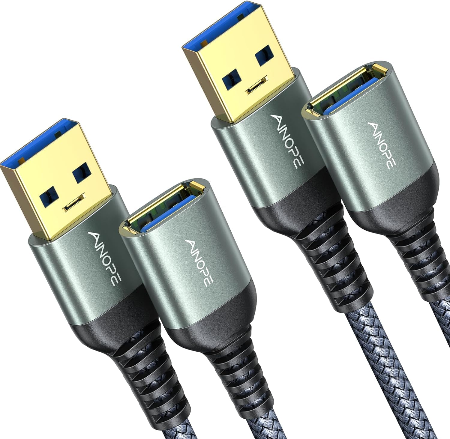 Photo 1 of AINOPE 2 Pack USB Extensions Cable High Speed USB 3.0 Extension Cord Type A Male to Female Sturdy Braided Material Fast Data Transfer Compatible with USB Keyboard,Mouse,Flash Drive,Grey,3.3FT+3.3FT