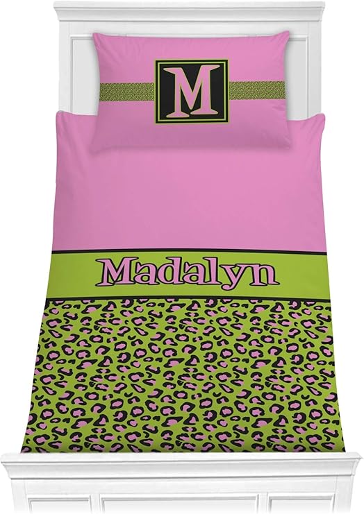 Amazon Com Rnk Shops Pink Lime Green Leopard Comforter Set Twin Xl Personalized Home Kitchen