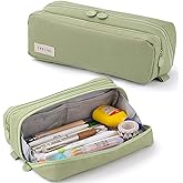 KORSEEN Pencil Case Large Capacity Pencil Pouch Pen Bag with Extendable Big Compartment, Double Zipper Pencil Pouch School Office Stationery Organizer Bag for Girls Boys Teen Adults Men Women (Green)