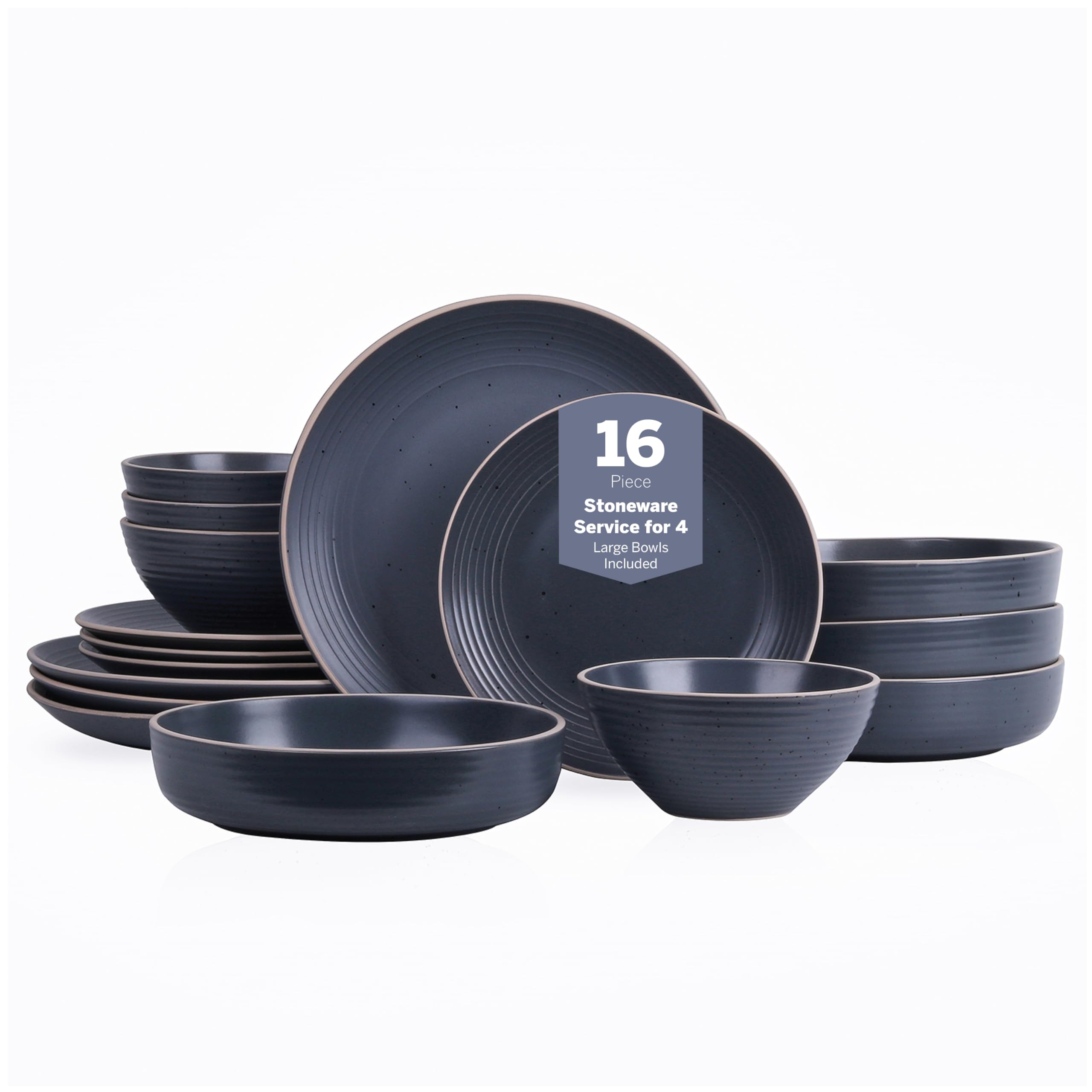Stone Lain Lauren Modern Stoneware 16-piece Round Dinnerware Set, Plates and bowls Set, Dish set for 4, Charcoal Image