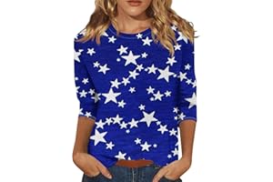 XIAXOGOOL Women Fourth of July Shirt 3/4 Sleeve Summer Tops USA Flag Shirts Retro Print Quarter Length Sleeve Tunic Blouses