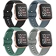 4 Pack Bands for Fitbit Versa 2 / Fitbit Versa/Versa Lite/Versa SE for Women Men, Soft Silicone Replacement Wristband for Fitbit Versa 2 Bands (Black/Blue Grey/Pine Green/Grey)