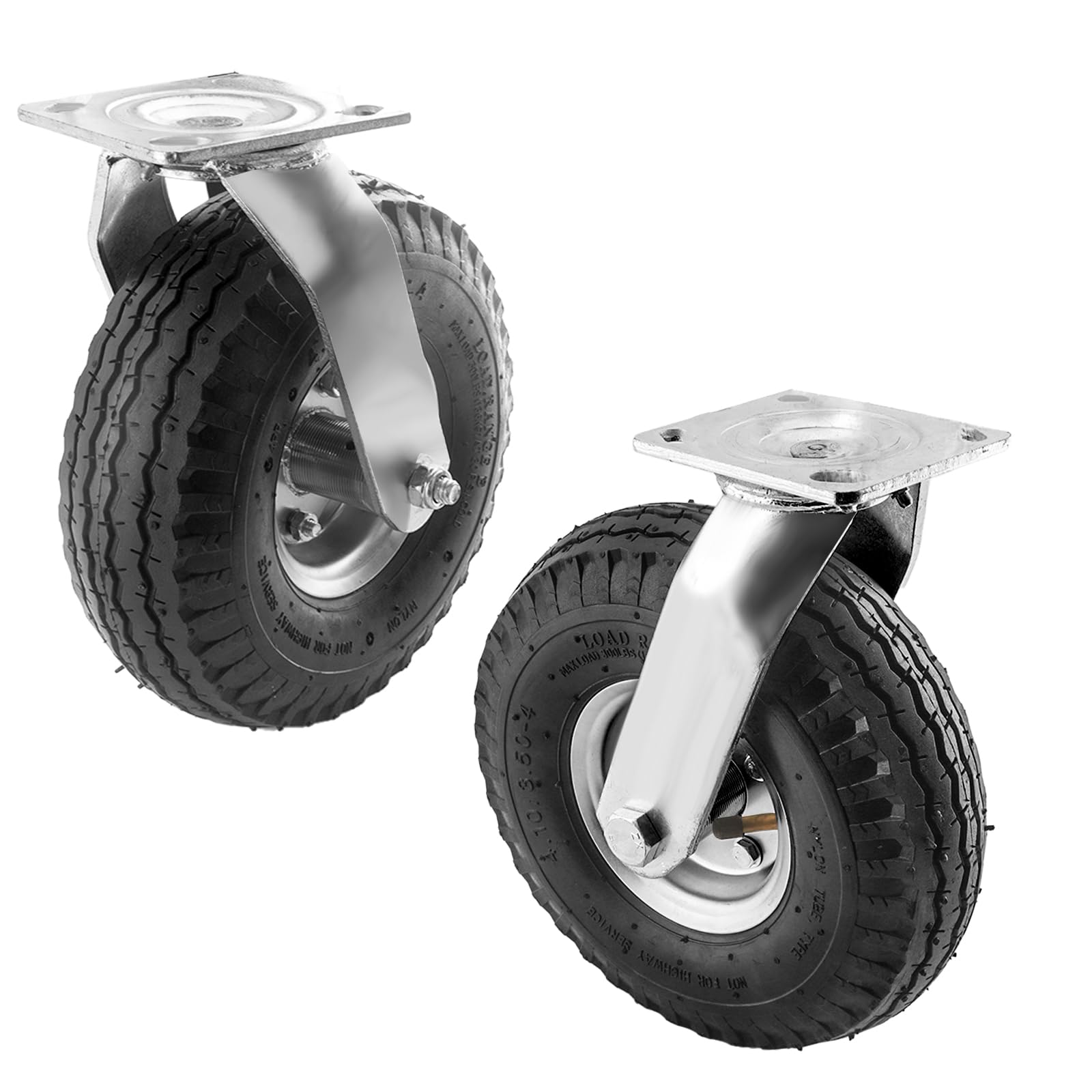 Photo 1 of (2 Pack) RRQ 10 Inch Caster Wheels, Pneumatic Swivel Caster Wheels with Zinc Top Plate 360 Degree Rotation for Cart, Dolly, Trolley, Workbench and Wagon, Black Rubber Wheels, 600 Lbs Total Capacity