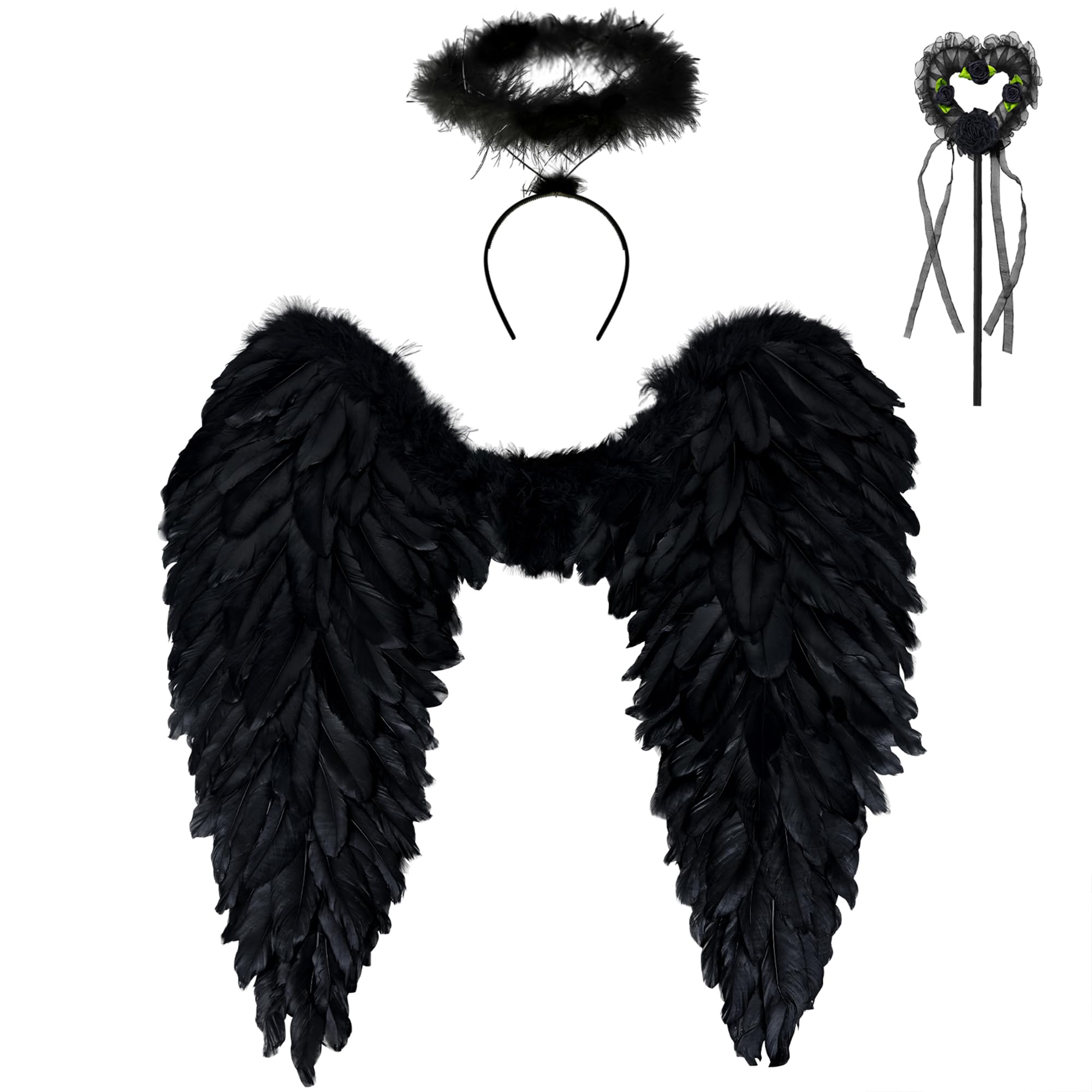 Takmor Angel Wings and Halo, Angel Costume for Woman Girls Adults Angel Accessories for Halloween Party Cosplay (white) (Black 45 * 45cm)
