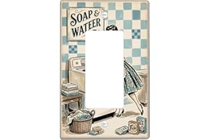 Woman Single Rocker Light Switch Cover, Vintage Retro Washing Machine Soap None Blue Plastic Standard Size Switch Plate Decor