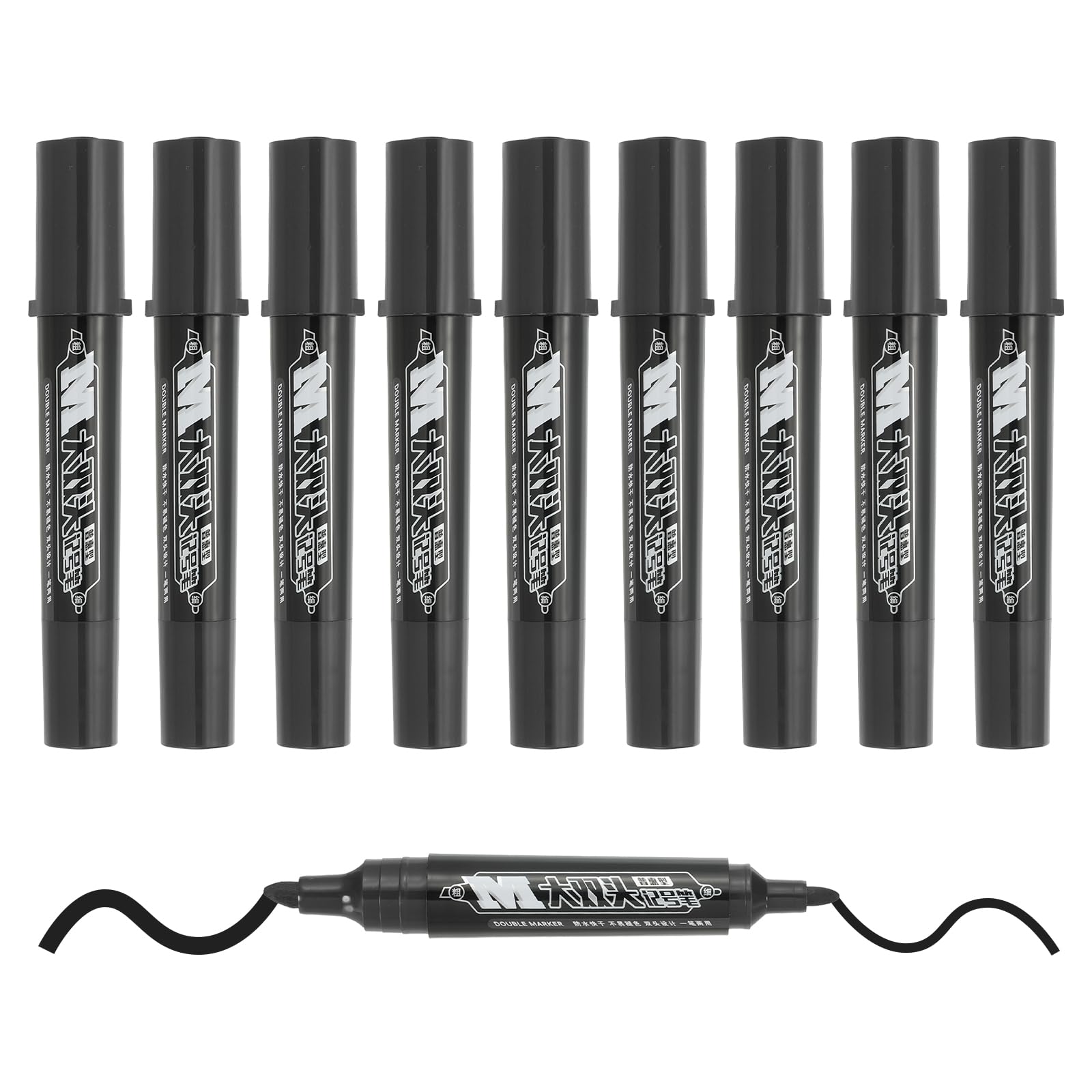 M&G Permanent Markers Dual Point Tip, 10 Pack Quick Dry Waterproof Fiber Tip Pens for Paper, Glass, Plastic, Wood, Stone, Metal Surface, Black