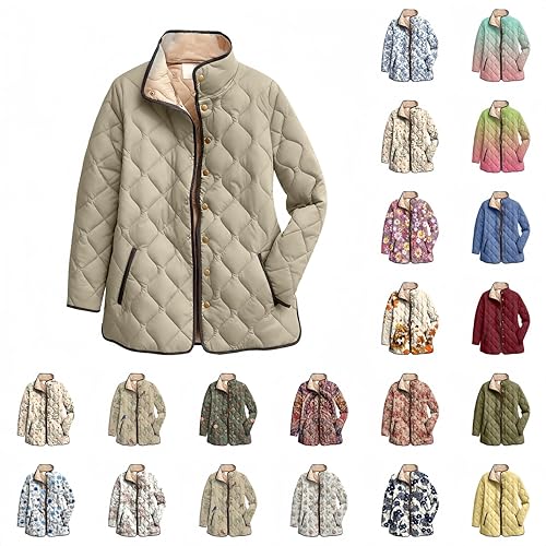 Puffer Jackets Women, Stylish Quilted Puffer Jacket with Collar, Warm Lightweight Button-Up Womens Padded Coats with Pockets, Ladies Coat for Autumn And Winter