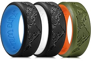 King Will Silicone Rings For Men, Rubber Wedding Bands with Unique Mountain Peak Design Multiple Colors, 8mm Wide 2.2mm Thick, Comfort Fit Size 7-13