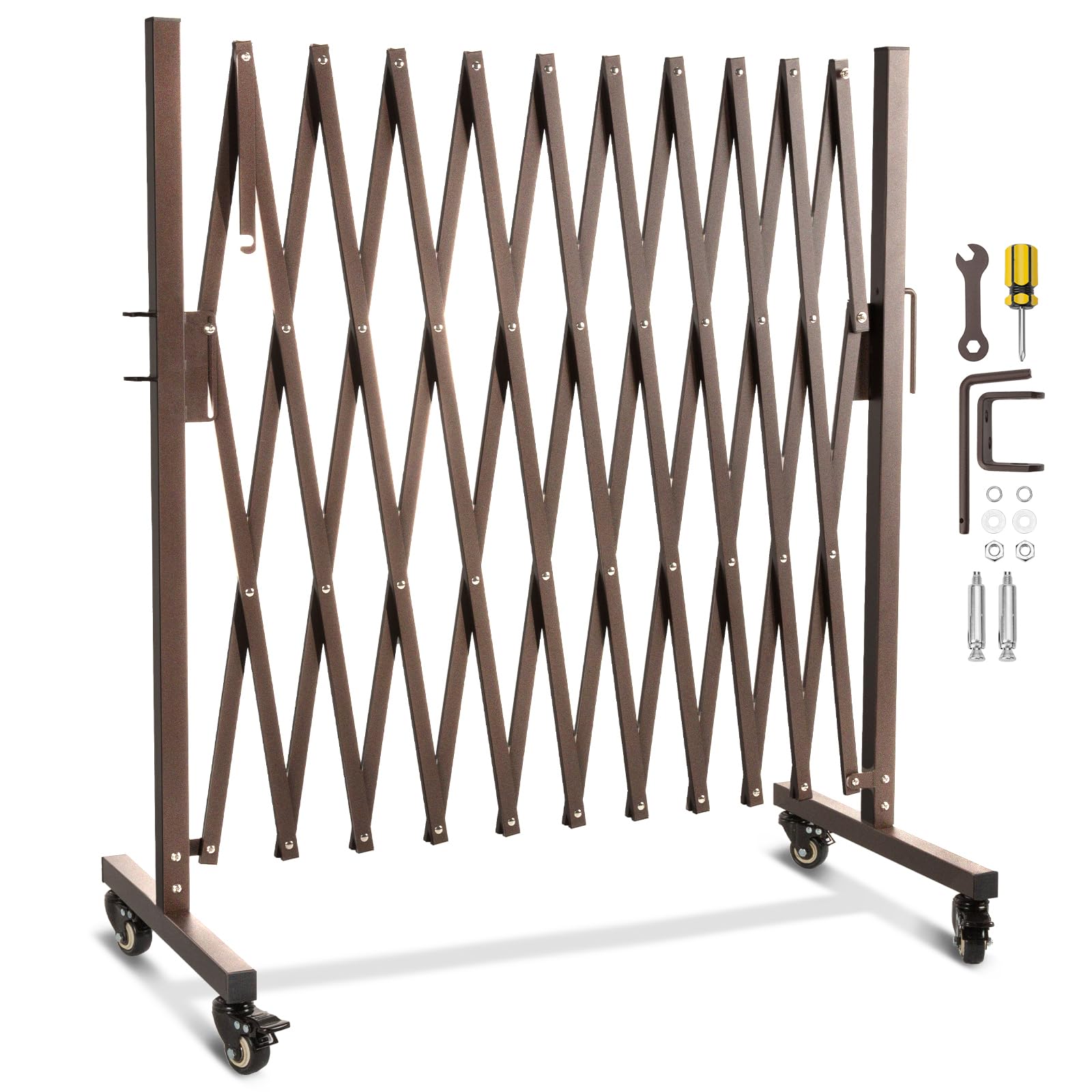 Photo 1 of WICHEMI Metal Expandable Gate, 11 Feet Folding Security Gate, Retractable Driveway Gates Outdoor Accordion Gate Industrial Portable Safety Barricade for Wide Openings, Temporary Traffic Barricade.