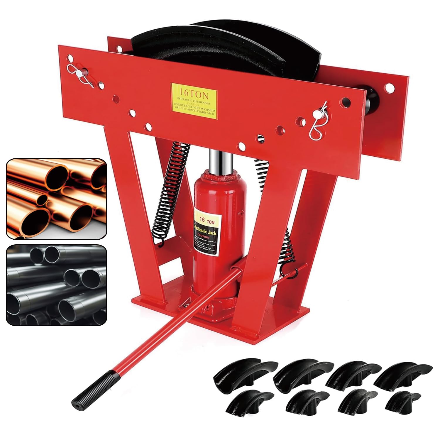 Photo 1 of 16 Ton Hydraulic Pipe Bender, Manual Copper Pipe Bender with 8 Dies, 90°-180° Adjustable Hydraulic Tubing Bender for Rollers Steel Iron Metal Ratcheting