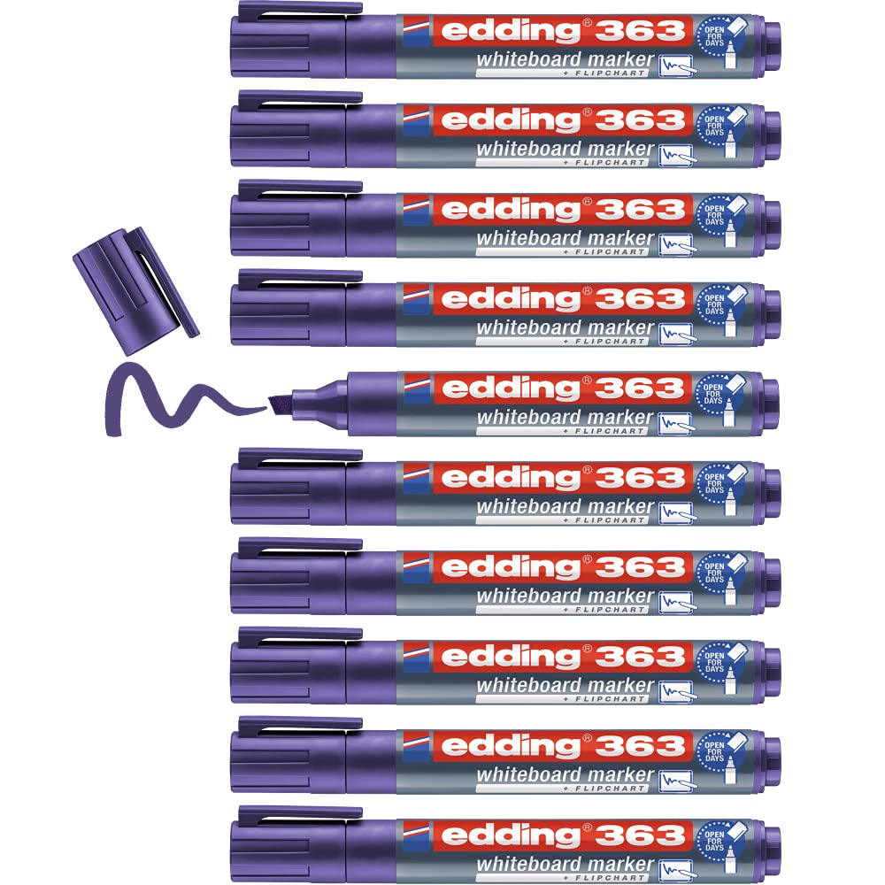 edding 363 whiteboard marker - violet - 10 whiteboard pens - chisel tip 1-5 mm - whiteboard pen dry wipe - for whiteboards, flipcharts, pinboards, magnetic and memo boards - sketchnotes