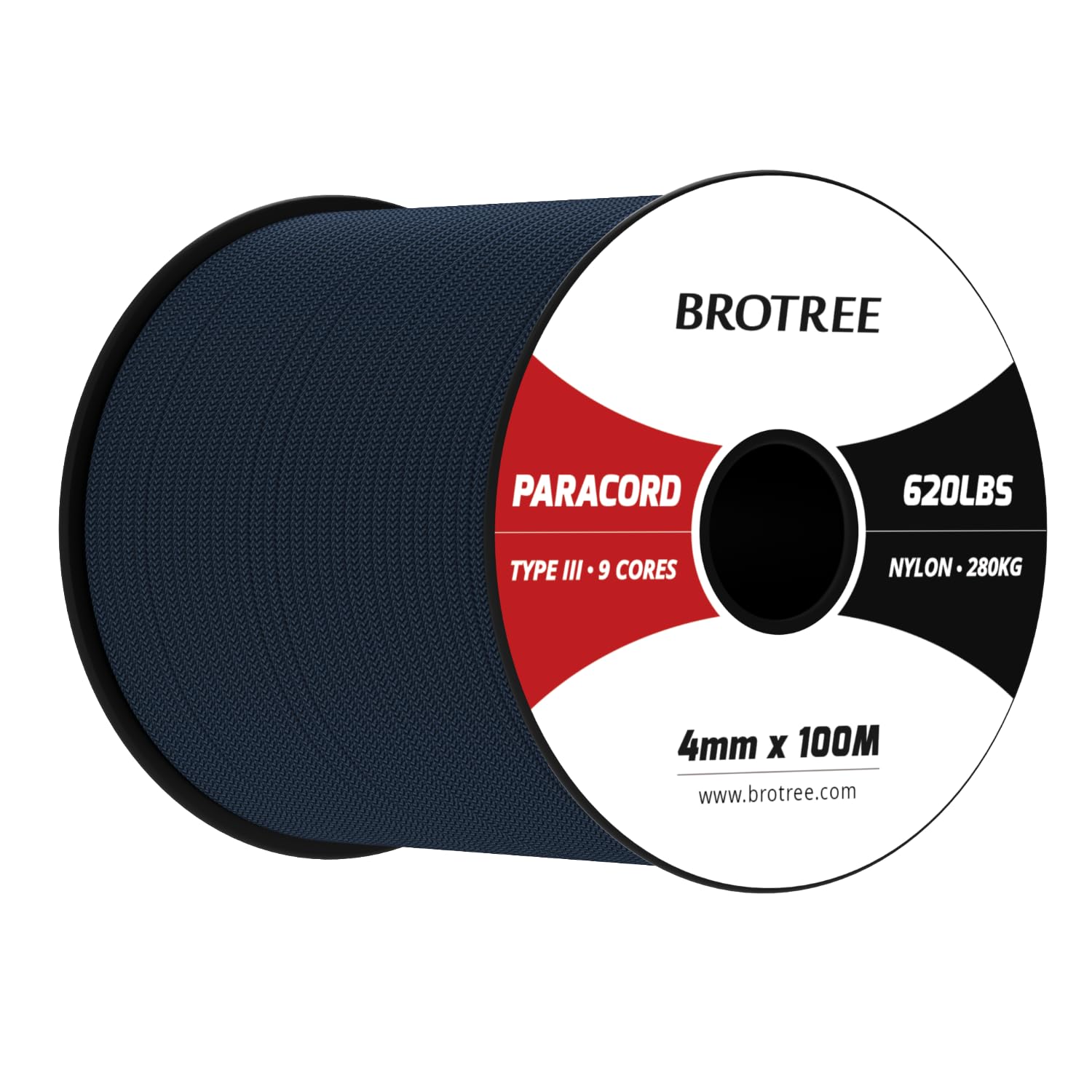 Brotree Paracord 4mm 100M 9 Strands 100% Nylon Rope Type 3 Parachute Cord for Outdoor, Bracelet, DIY - 280kg Breaking Load (Navy Blue)