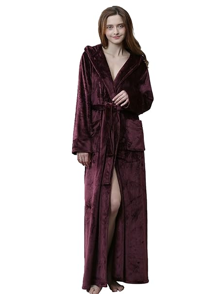 HAINE Unisex Nachtwäsche mit Flanellmantel mit Kapuze Hausmantel Full Long