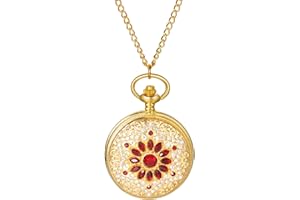 Avaner Gold Rhinestone Pocket Watches: Analog Quartz Bling Necklace Watches Pendant with Chain for Men and Women