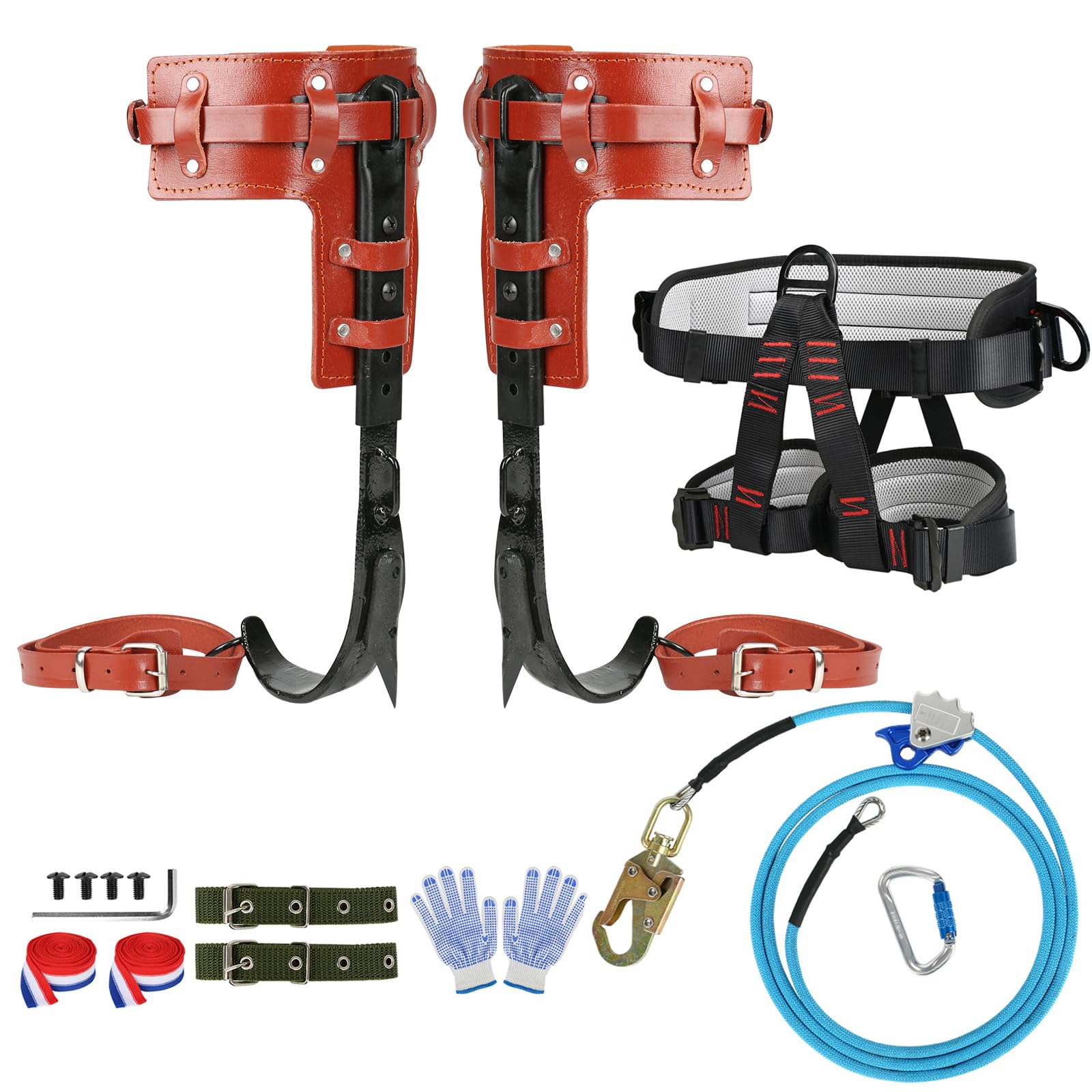 Photo 1 of Tree Climbing Spike Set, Climbing Step Gear with Wire-Core Flip Line Kit and Climbing Seat Belt, Adjustable Tree Spikes Arborist Climbing Equipment