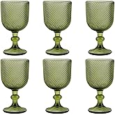 Taganov Green Glasses Drinking Wine Water Goblets Glassware set of 6 Vintage Stem Glasses Stemware 12 Ounces for Wedding Party Bar Twill Pattern Striped 350 ml