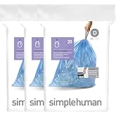 simplehuman Code D 60 Count, Genuine Custom Fit Liners, Drawstring Trash Bags in Dispenser Packs, 20 Liter / 5.3 Gallon, Blue