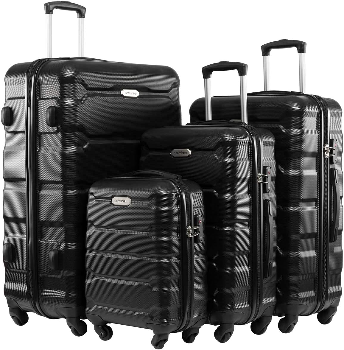 Seanshow Familly Luggage Set 4 PCS TSA Lock Lightweight Spinner Suitacase Set 18" 22" 26" 30" black