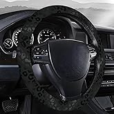 AOPEFNX Steering Wheel Covers for Car, Truck, and SUV, Cute Non-Slip Breathable Elastic Steering Wheel, Car Accessories, Universal 15 Inch Leather Cover for Men Women Black Leopard Print