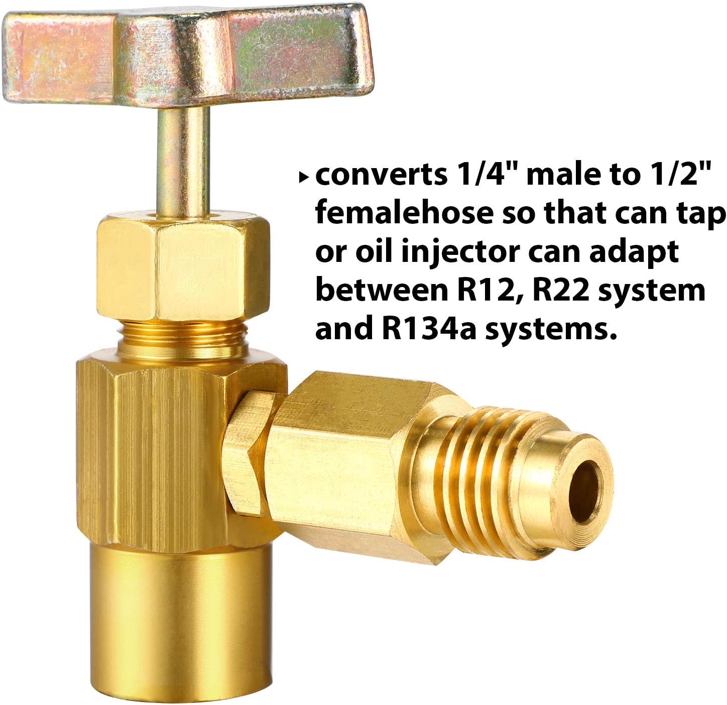 3 Pieces R134A Refrigerant Opening Valve 8401 Top Style Metal Can Tap 6015 Refrigerant Tank Vacuum Pump Adapter to R12 1/2 Female to 1/4 Male Flare 6014 Pump Adapter 1/4 Flare Female to 1/2 Male: Automotive