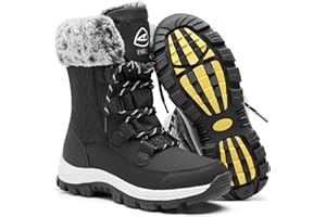 EARLDE Women's Snow Boots Waterproof Winter Boots Mid-Calf Outdoor Lightweight Warm Faux Fur Lined with Non-slip Sole