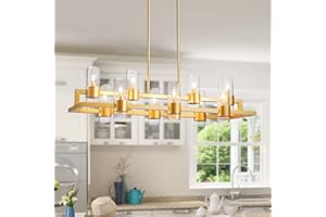 WUZUPS Island Rectangle Chandelier 10-Light with Clear Glass Industrial Modern Farmhouse Linear Light Fixture for Dining Room Kithen Island, Width 42.5" Height 10.4", Gold