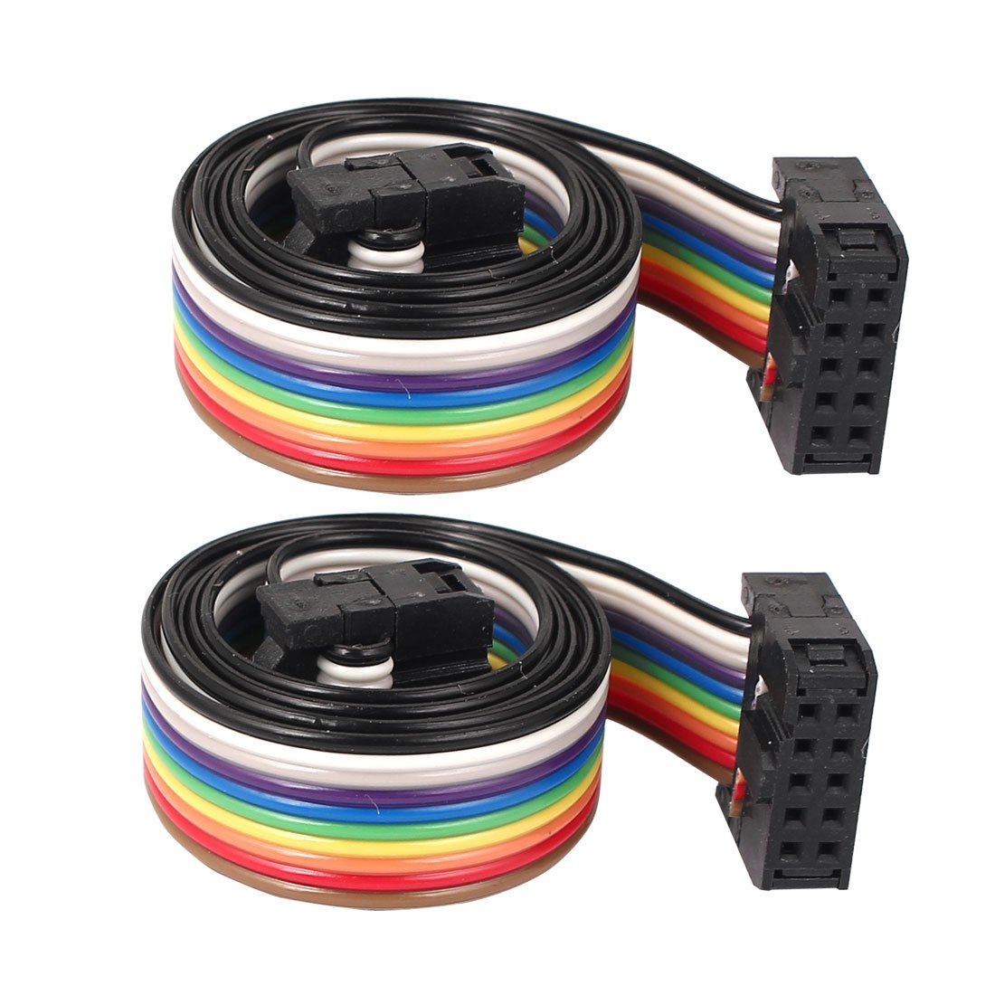 sourcingmap Connector IDC Flat Rainbow Color Ribbon Cable, F/F, 50 cm, 10 Pin, 10 Way for DIY, 2 Pieces