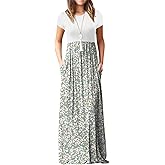 GRECERELLE Women Summer Casual Maxi Long Dress Short Sleeve Crew Neck with Pockets, Size S-3XL
