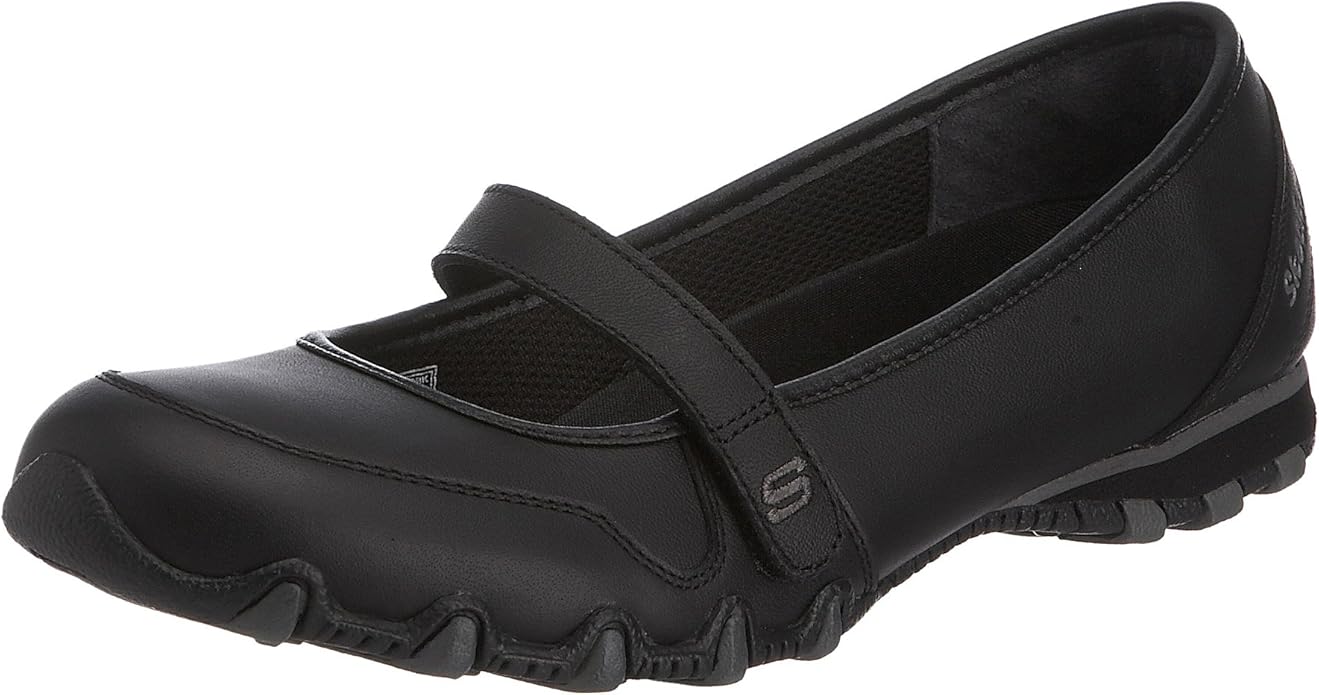 Skechers Women's Bikers Melodical Mary Jane Flat Black Leather 99999117