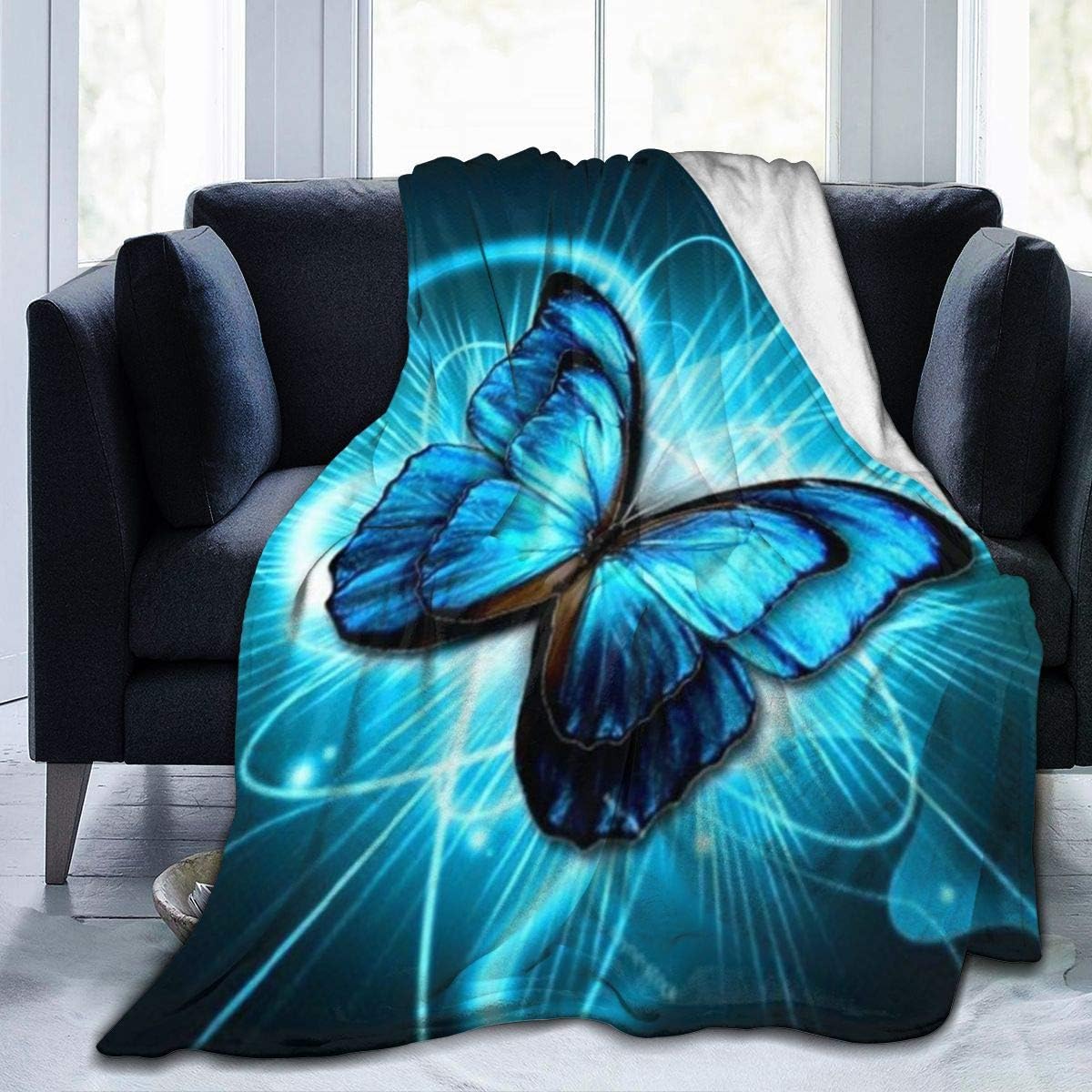 BWWHCCTI Blue Butterfly Printed Blanket Throw Lightweight