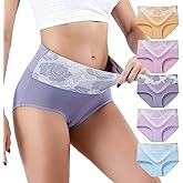 Honzadar Women Underwear Breathable Panties Cotton Tummy Control High Waist Briefs Full Coverage Panty Multipack