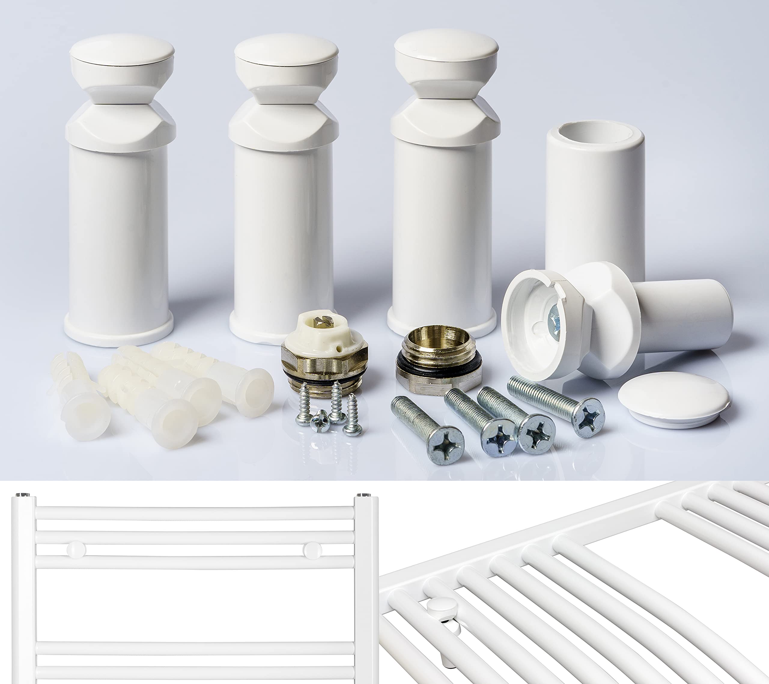 Towel Rail Wall Mount Brackets in White, Suitable for Straight and Bent Radiator