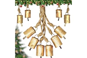 RW REPLICA WAREHOUSE Set of 6 Bell Ornaments for Christmas Tree Rustic Decorations Vintage Bells Outdoor Chirstmas Gold Bells - Rustic Metal Handmade Lucky Cowbells Tin Metal Tree Decoration with Rope