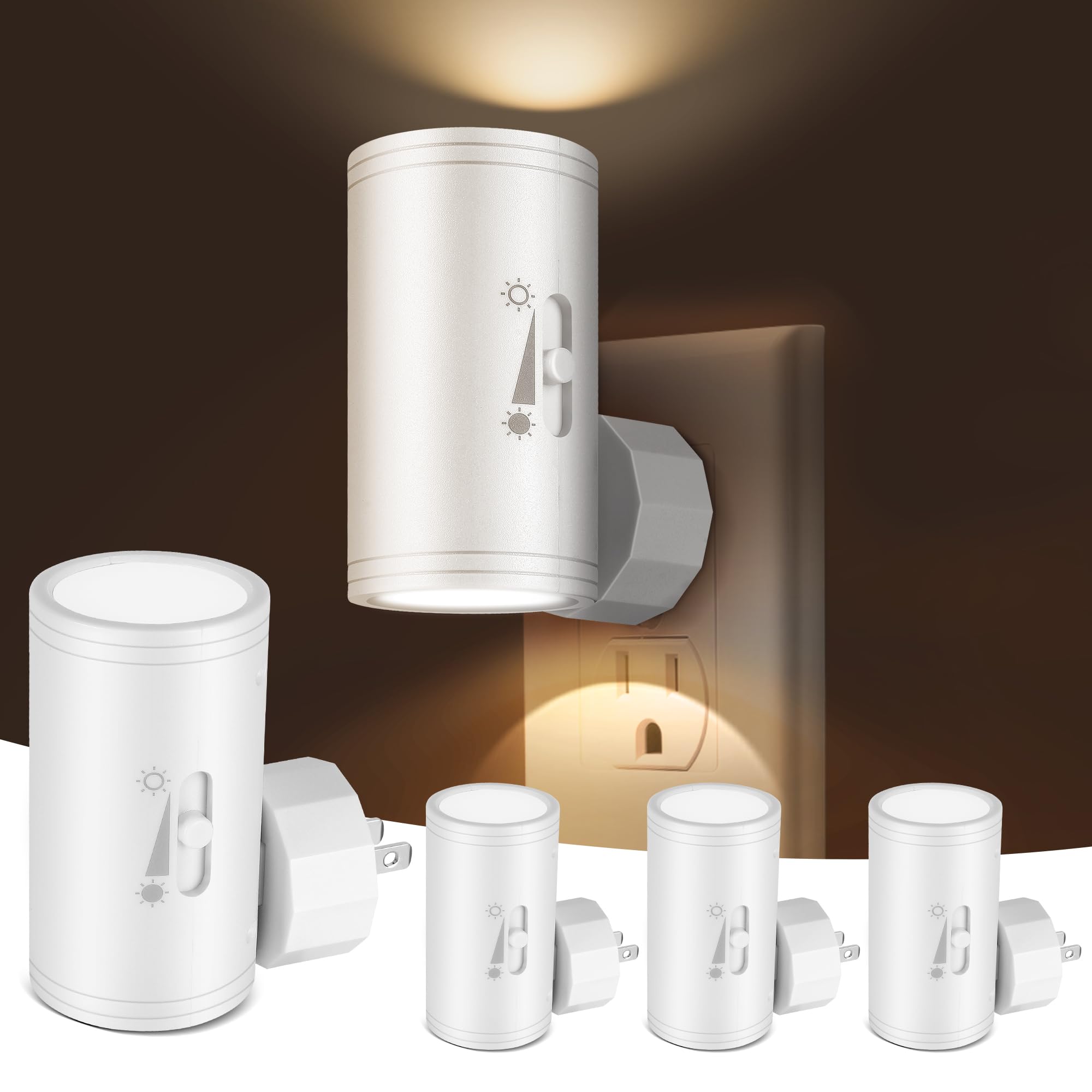 Photo 1 of SETEN 1pc LED Plug-in Wall Night Light with Dimmable 0-300 Lumens, 2700K Warm White, Auto On/Off Light Sensor & Adjustable Head for Hallway, Stairs, Bedroom